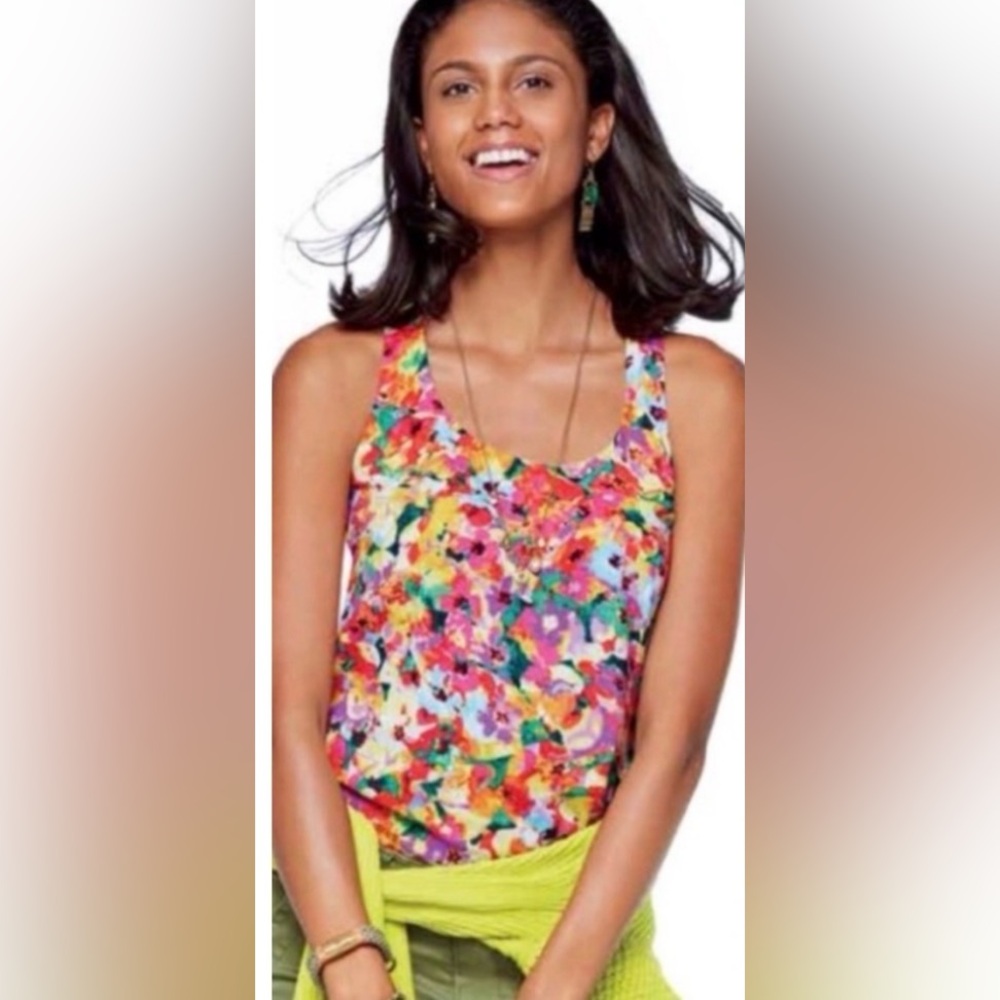 CAbi Luisa Tank 5045 size medium Bright Floral Print Racer back Tank Top